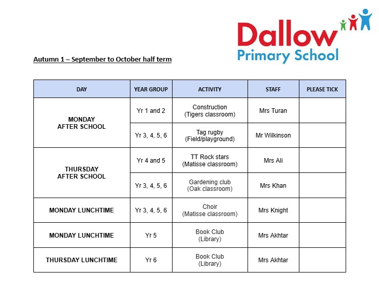Extra Curricular Clubs - Sep - Oct 2025